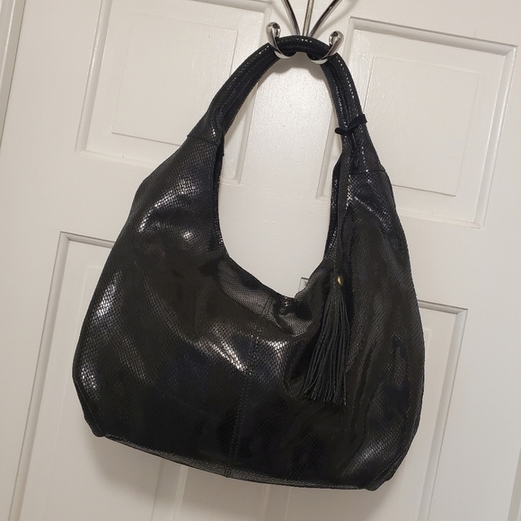 Maxine Couture Black Snakeprint Leather Hobo Shoulder Bag - Picture 6 of 11